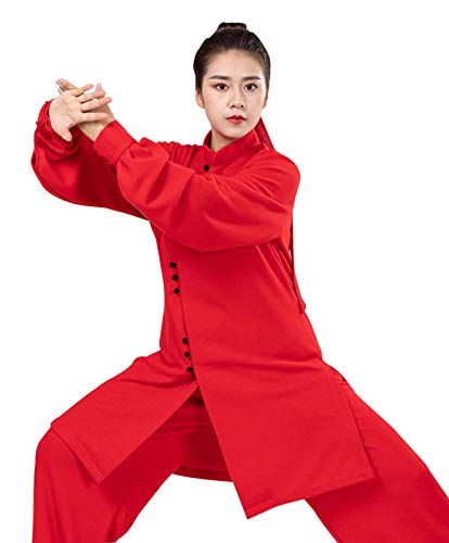 YXHUI Tai Chi Ropa Mujer Otoño E Invierno Pecho Oblicuo Alargado Tai Chi Ejercicio Traje Informal Hombres,Red-Large