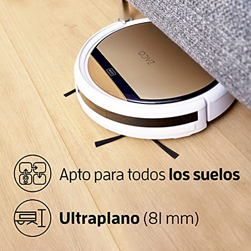 ZACO Robot aspirador y fregasuelos V5sPro con mando a distancia, Aspiradora y fregadora inteligente 2en1 para suelos duros, madera, parquet y alfombras, Aspiradoras para perros y pelos de mascotas