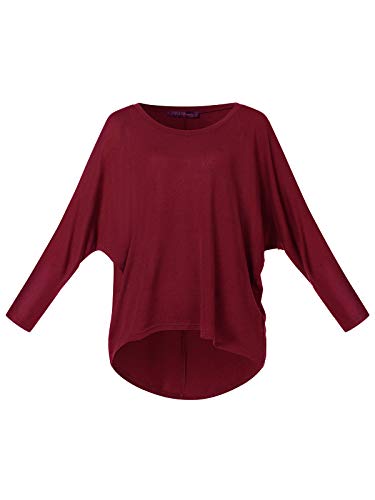 ZANZEA Mujer Camiseta Manga Larga Jersey Manga Murciélago Sexy Suéter Suelta Irregular Sudadera Casual Rojo Vino 4XL