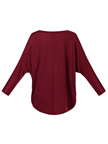 ZANZEA Mujer Camiseta Manga Larga Jersey Manga Murciélago Sexy Suéter Suelta Irregular Sudadera Casual Rojo Vino 4XL