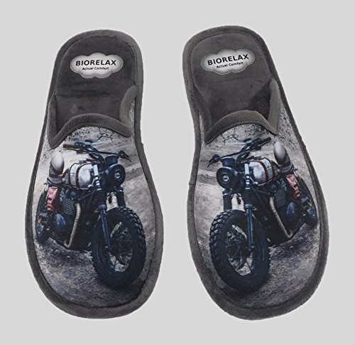 Zapatilla de Estar por casa/Biorelax/Hombre/Mod. Dibujo Moto/Gris/Material Suapel/Suela Goma/con Cámara de Aire/Talla 46