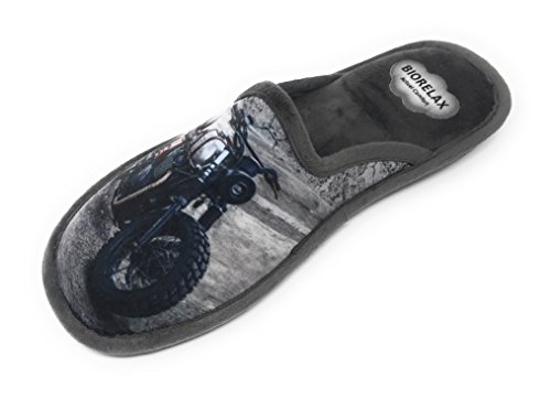 Zapatilla de Estar por casa/Biorelax/Hombre/Mod. Dibujo Moto/Gris/Material Suapel/Suela Goma/con Cámara de Aire/Talla 46