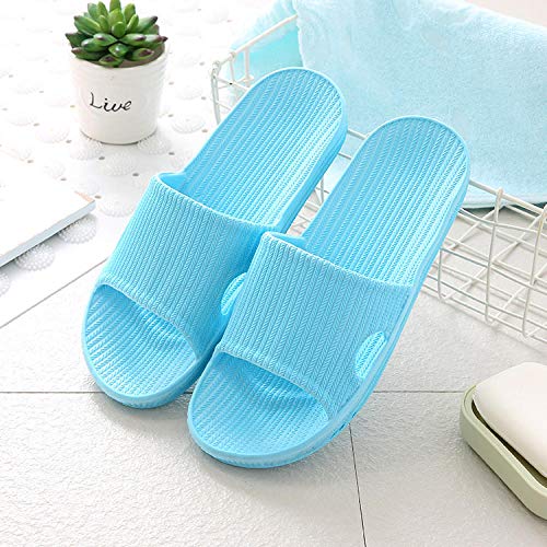 Zapatillas Casa Chanclas Sandalias Zapatillas De Casa Antideslizantes para El Suelo Zapatillas De Interior Suaves para Parejas Familiares A Rayas Sandalias Planas De Baño para Mujer-Sky_Blue_38