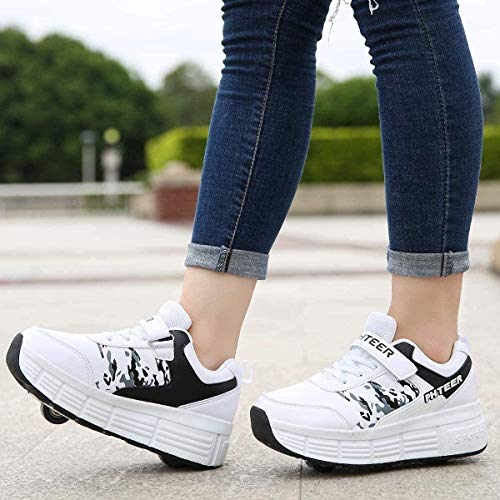 Zapatillas con Ruedas Zapatos De Patinaje sobre Ruedas Zapatos De Polea Patinaje Técnico Retráctil Deporte para Niños Niñas Zapatos De Ruedas Zapatillas De Deporte Al Aire Libre Zapatillas,White-38