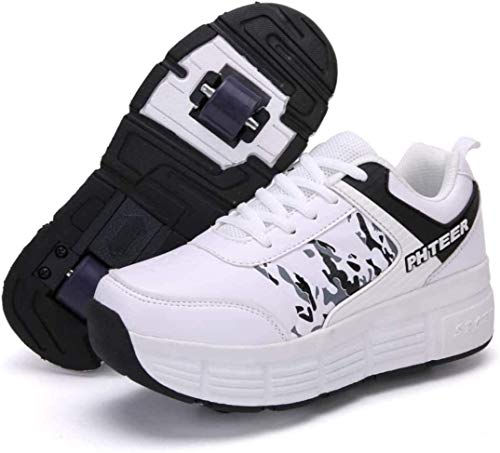 Zapatillas con Ruedas Zapatos De Patinaje sobre Ruedas Zapatos De Polea Patinaje Técnico Retráctil Deporte para Niños Niñas Zapatos De Ruedas Zapatillas De Deporte Al Aire Libre Zapatillas,White-38