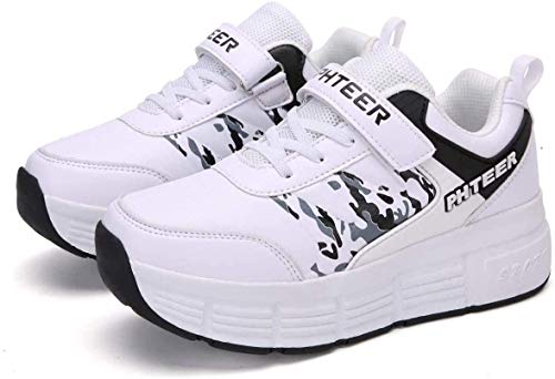 Zapatillas con Ruedas Zapatos De Patinaje sobre Ruedas Zapatos De Polea Patinaje Técnico Retráctil Deporte para Niños Niñas Zapatos De Ruedas Zapatillas De Deporte Al Aire Libre Zapatillas,White-38