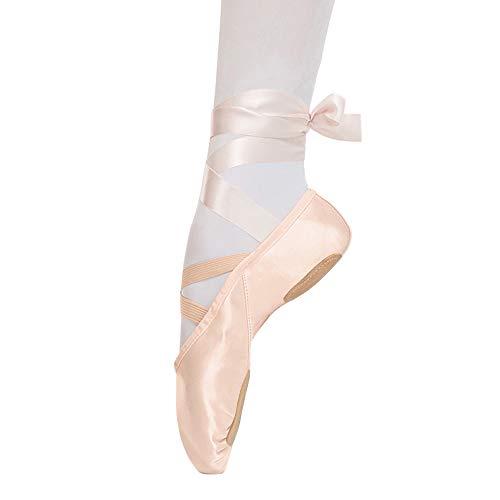 Zapatillas de Ballet Suela Partida Satín Zapatos de Danza y Gimnasia con Cinta para Niñas y Adultos 34 EU