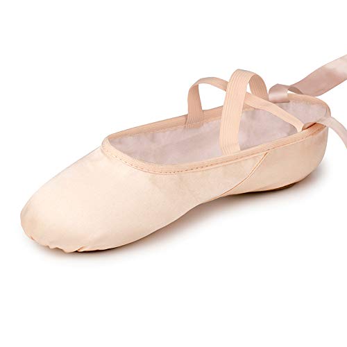 Zapatillas de Ballet Suela Partida Satín Zapatos de Danza y Gimnasia con Cinta para Niñas y Adultos 34 EU