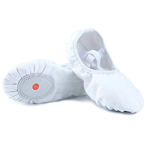 Zapatillas de Ballet Zapatos de Danza Canvas Suela Partida de Cuero para Niña y Mujer Calzado de Danza y Gimnasia Media Punta Blanco 43