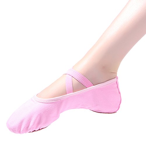 Zapatillas de Ballet Zapatos de Danza Canvas Suela Partida de Cuero para Niña y Mujer Calzado de Danza y Gimnasia Media Punta Rosa 35