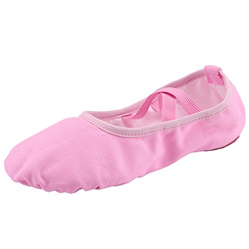 Zapatillas de Ballet Zapatos de Danza Canvas Suela Partida de Cuero para Niña y Mujer Calzado de Danza y Gimnasia Media Punta Rosa 35