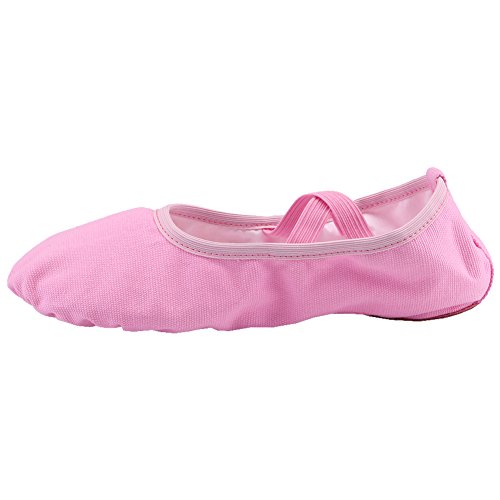 Zapatillas de Ballet Zapatos de Danza Canvas Suela Partida de Cuero para Niña y Mujer Calzado de Danza y Gimnasia Media Punta Rosa 35