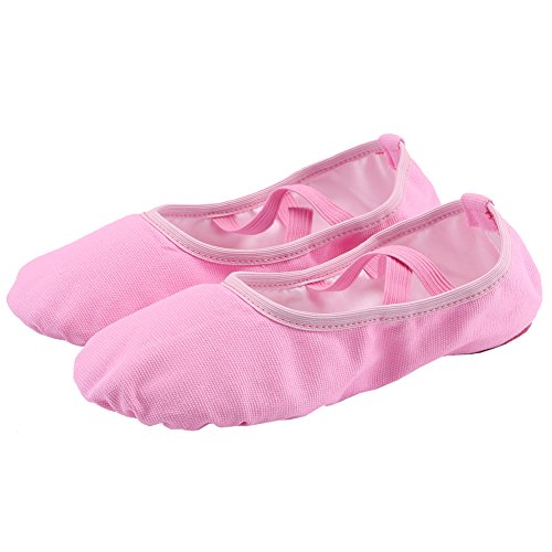 Zapatillas de Ballet Zapatos de Danza Canvas Suela Partida de Cuero para Niña y Mujer Calzado de Danza y Gimnasia Media Punta Rosa 35