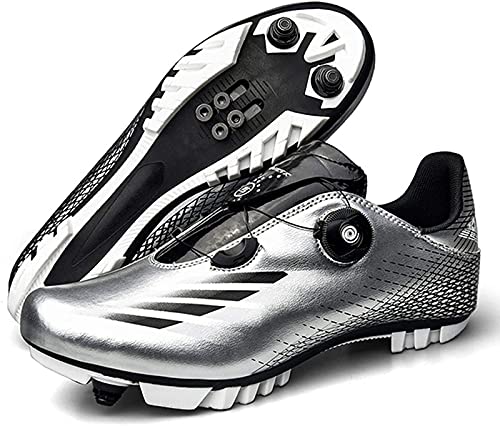 Zapatillas de Ciclismo MTB para Hombre,Zapatillas de Ciclismo de Montaña para Adulto con Amortiguación de TPU Ciclismo Zapatillas de Ciclismo para Mujer,Silver-38