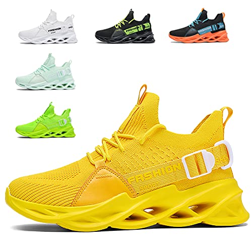 Zapatillas de Deportes Hombre Mujer Zapatos Deportivos Running Zapatillas para Correr Ligero y con Estilo Negro Blanco Gris Dorado G133 Yellow 43 EU