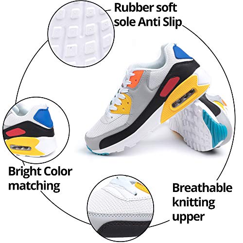 Zapatillas de Deportivas Mujer Zapatos Correr Hombre Running Casual Sneakers Cordones Colchón de Aire Ligero Respirable Calzado BlancoAmarillo 38