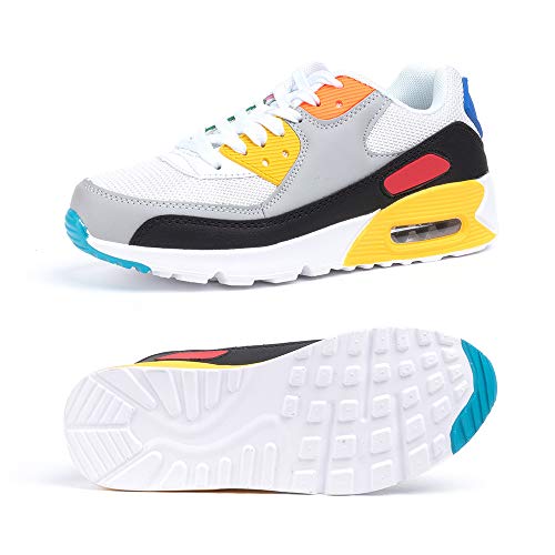 Zapatillas de Deportivas Mujer Zapatos Correr Hombre Running Casual Sneakers Cordones Colchón de Aire Ligero Respirable Calzado BlancoAmarillo 38