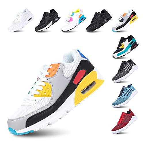 Zapatillas de Deportivas Mujer Zapatos Correr Hombre Running Casual Sneakers Cordones Colchón de Aire Ligero Respirable Calzado BlancoAmarillo 38