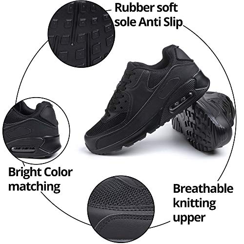 Zapatillas de Deportivas Mujer Zapatos Correr Hombre Running Casual Sneakers Cordones Colchón de Aire Ligero Respirable Calzado Negro 40