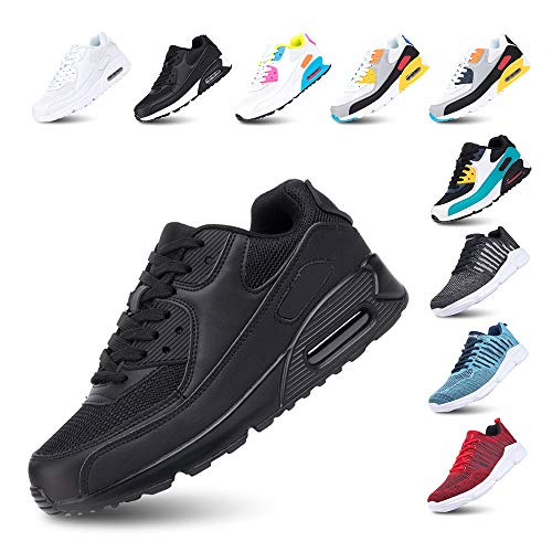 Zapatillas de Deportivas Mujer Zapatos Correr Hombre Running Casual Sneakers Cordones Colchón de Aire Ligero Respirable Calzado Negro 40