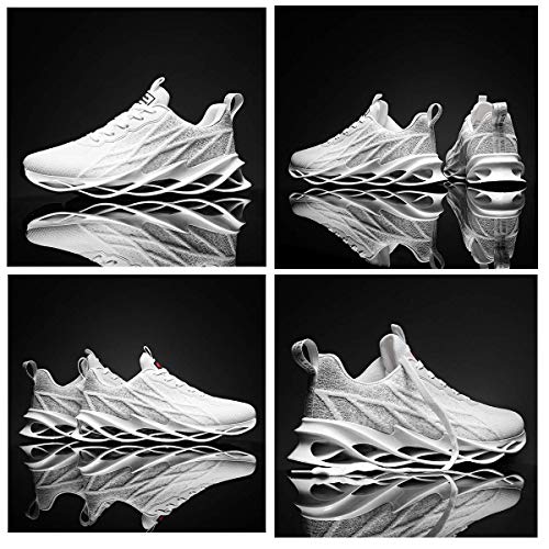 Zapatillas Deportivas Hombre Mujer Running Zapatos para Correr Deportes Comodas Calzado Gimnasio Transpirable Sneakers Negro Blanco White 41EU