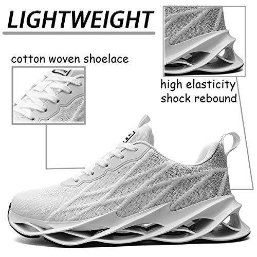 Zapatillas Deportivas Hombre Mujer Running Zapatos para Correr Deportes Comodas Calzado Gimnasio Transpirable Sneakers Negro Blanco White 41EU