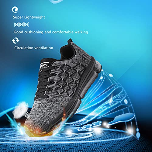 Zapatillas Running Hombre Mujer Deportivas Air Zapatos Deportivos Transpirables Sneakers Calzado Deporte Correr Gimnasio Aire Libre Tenis Asfalto Negro Blanco 877Gris 38