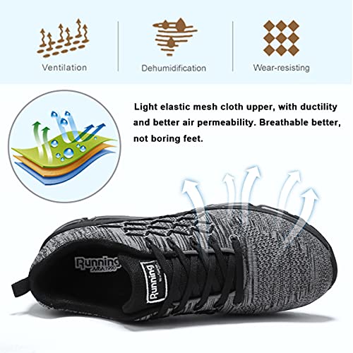 Zapatillas Running Hombre Mujer Deportivas Air Zapatos Deportivos Transpirables Sneakers Calzado Deporte Correr Gimnasio Aire Libre Tenis Asfalto Negro Blanco 877Gris 38