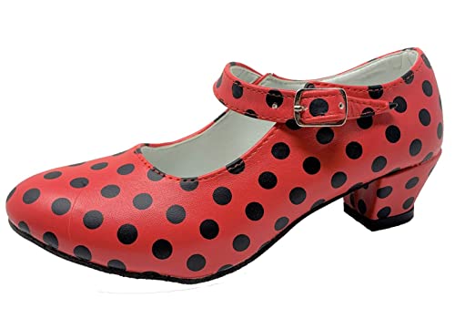 Zapato Flamenco Baile sevillanas niña,Mujer Rojo Lunares 33