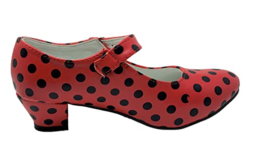 Zapato Flamenco Baile sevillanas niña,Mujer Rojo Lunares 33