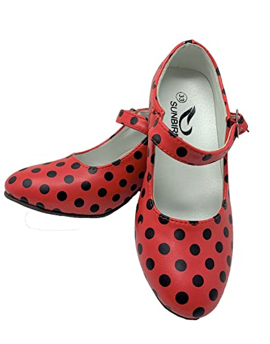 Zapato Flamenco Baile sevillanas niña,Mujer Rojo Lunares 33