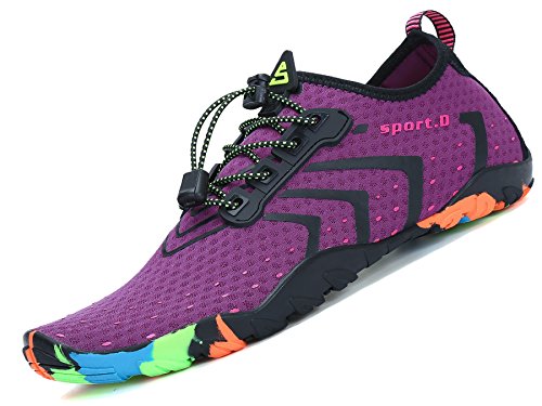 Zapatos de Agua para Buceo Snorkel Surf Piscina Playa Vela Mar Río Aqua Cycling Deportes Acuáticos Calzado de Natación Escarpines para Mujer Púrpura, 41 EU