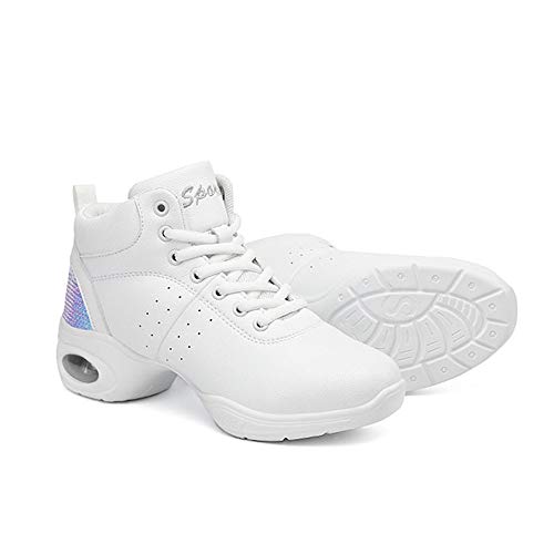 Zapatos de Baile Latino Mujer Salsa Antideslizantes Comodos Cuero Zapatillas Baile Moderno Jazz Calzado Negro Blanco