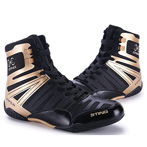 Zapatos de Lucha para Hombres, Zapatillas de Deporte de Culturismo Transpirables Lanzamiento de Pesas Ligeras Zapatos Deportivos Altas Botas de Boxeo Superior,Oro,41 EU