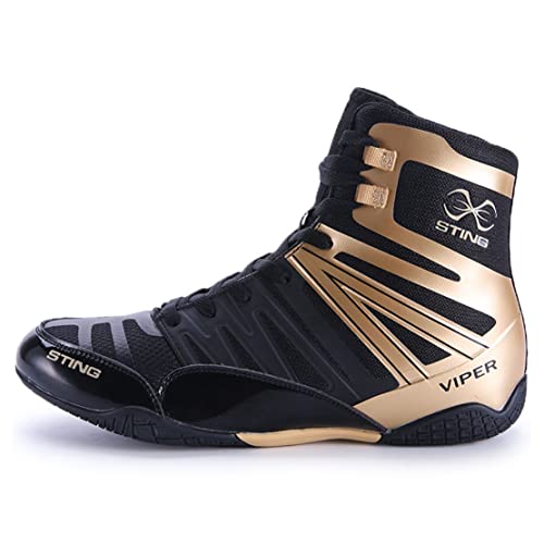 Zapatos de Lucha para Hombres, Zapatillas de Deporte de Culturismo Transpirables Lanzamiento de Pesas Ligeras Zapatos Deportivos Altas Botas de Boxeo Superior,Oro,41 EU