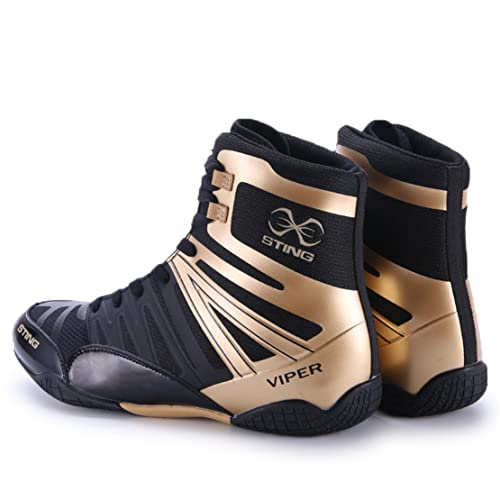 Zapatos de Lucha para Hombres, Zapatillas de Deporte de Culturismo Transpirables Lanzamiento de Pesas Ligeras Zapatos Deportivos Altas Botas de Boxeo Superior,Oro,41 EU