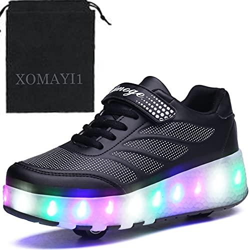 Zapatos de Patinaje con Ruedas para niños y niñas con luz LED Zapatillas Deportivas al Aire Libre,con Ruedas Se Pueden Cargar Carga USB Automática Calzado de Skateboarding