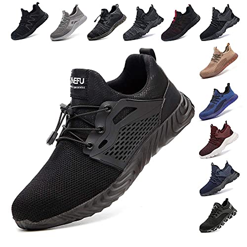 Zapatos De Seguridad para Hombre con Puntera De Acero Mujer Calzado De Trabajo Zapatos De Deportivos Transpirables Construcción Botas Trekking Negro Azul Gris Verde Rosa 36-48 EU Negro 43