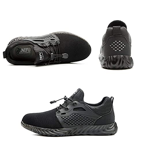 Zapatos De Seguridad para Hombre con Puntera De Acero Mujer Calzado De Trabajo Zapatos De Deportivos Transpirables Construcción Botas Trekking Negro Azul Gris Verde Rosa 36-48 EU Negro 42