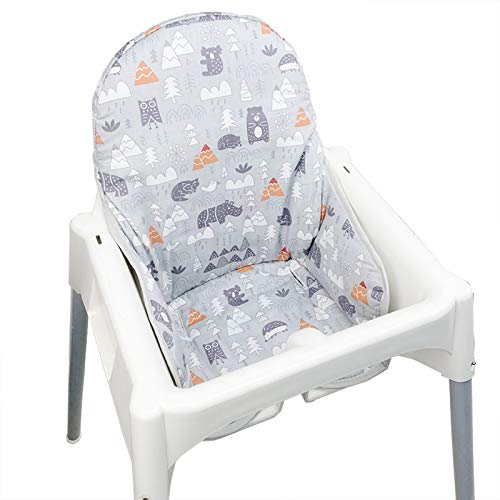 ZARPMA Fundas de Asiento de Algodón Para por IKEA Antilop Silla Alta ,Superficie de Algodón y Acolchado de Algodón,Plegable Para Silla de Bebé, Cojín Para Silla Infantil (Bosque Gris)