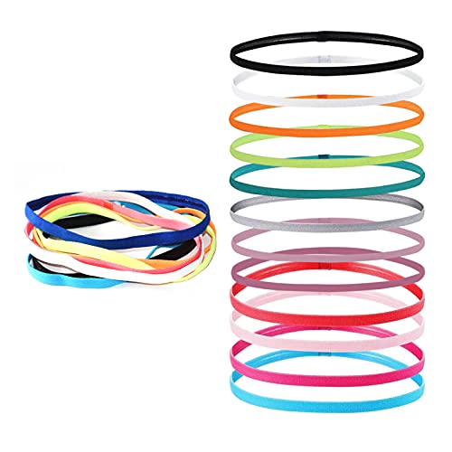 Zeayebsr Diadema Deportiva Elásticas,Cinta Pelo Deporte,Cintas de Pelo para Fitness,Cinta de Pelo Deportivas elásticas Finas,Bandas de Cabeza Silicona Antideslizante para Mujeres y Hombres（12 colores）