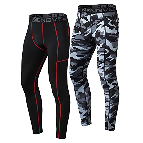 ZENGVEE 2 Piezas Mallas Running Hombre Pantalones de Compresión para Hombres Secado Rápido Mallas Deportivas Hombre para Fitness（1818） Black Camo Black-XL