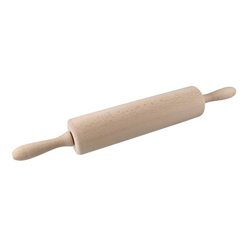 Zenker Cocina Grande rodamientos y Mangos Laterales para amasar Fino, Rodillo para repostería o pastelería, 1ud, Madera Natural, Ø6,5x25cm