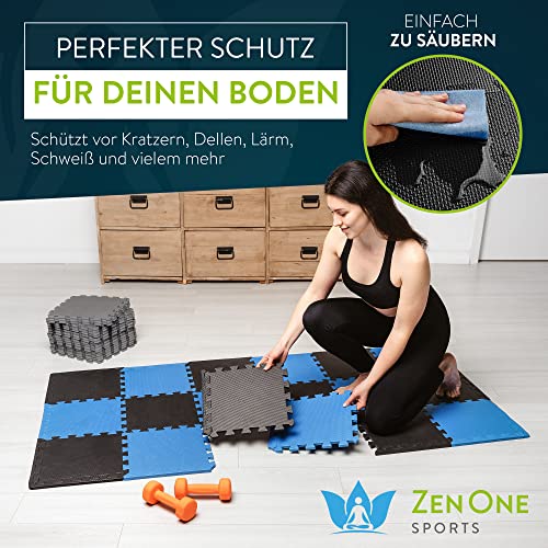 ZenProtect Esterillas de Puzle de Fitness, Juego de 18 Set de Protección para el Suelo, para el Deporte, Equipos de Fitness y Salas de Entrenamiento, Alfombra en Espuma, 30 x 30 x 1 cm (Negro)