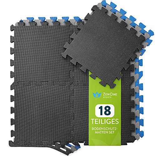 ZenProtect Esterillas de Puzle de Fitness, Juego de 18 Set de Protección para el Suelo, para el Deporte, Equipos de Fitness y Salas de Entrenamiento, Alfombra en Espuma, 30 x 30 x 1 cm (Negro)