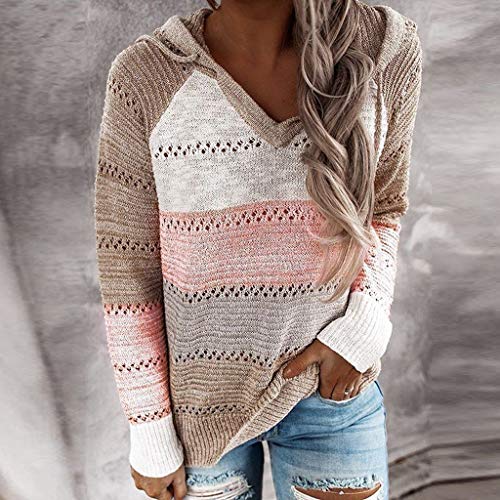 Zilosconcy Sudadera Mujer con Capucha Tejido de Punto Jersey Patchwork Mujer Otoño Invierno Talla Grande Hoodie Suelto Sólido Manga Larga Sweatshirt Tops Chica