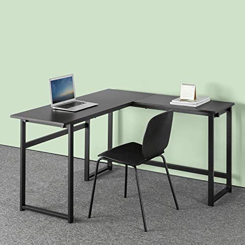 ZINUS Luke 135 cm Escritorio metálico negro de esquina | Escritorio para ordenador en forma de L | Escritorio de oficina | Montaje sencillo y sin pernos