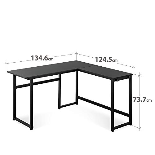 ZINUS Luke 135 cm Escritorio metálico negro de esquina | Escritorio para ordenador en forma de L | Escritorio de oficina | Montaje sencillo y sin pernos