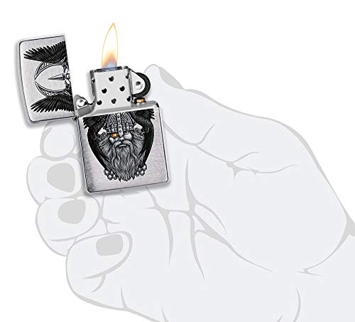 ZIPPO Encendedor Odin W/Raven, Color Image, Cromado Cepillado, Recargable, en Caja de Regalo