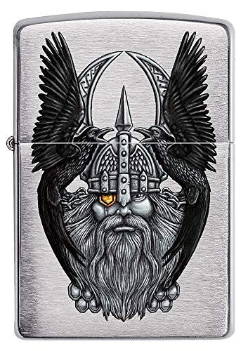 ZIPPO Encendedor Odin W/Raven, Color Image, Cromado Cepillado, Recargable, en Caja de Regalo